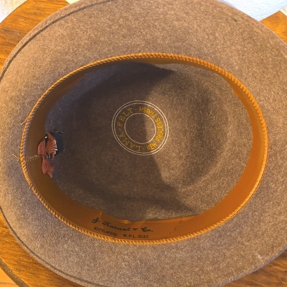 J. Karant Mens Brown Neutral Wool Fedora Dress Hat Vintage Sz.6 7/8